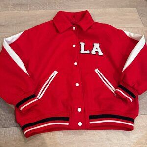 FOREVER 21 WOMENS RED LETTERMANS JACKET LA EST 91 SMALL